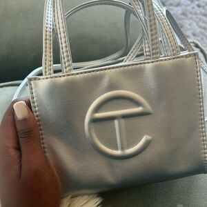 Silver mini Telfar bag